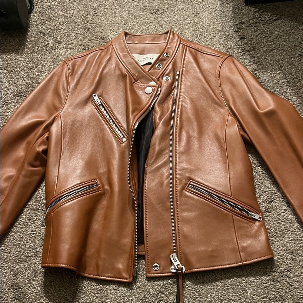 Coach Tan Leather Moto Jacket